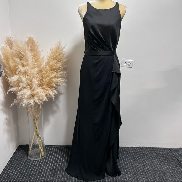 WHITE BY VERA WANG Charmeuse Chiffon Ruffle Dress Size 10 Strappy back in Black - Picture 5 of 13